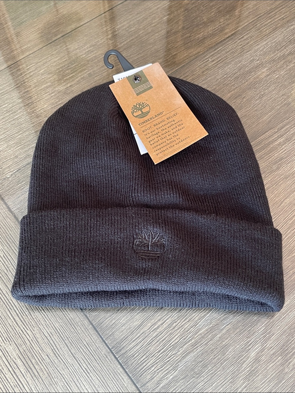 Timberland Men`s Embroidered Logo Cuffed Knit Beanie Black (T100358C-001) OS NWT